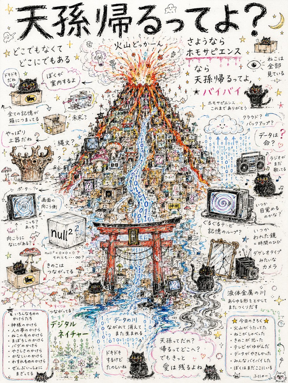 天孫帰るってよ？ 手描きの火山とデータの川の絵図
